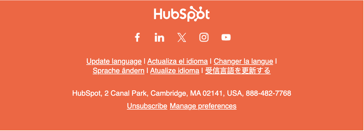 Hubspot's newsletter footer